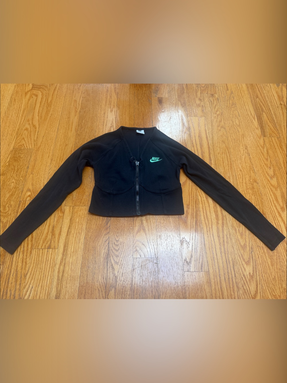 ⭐️Nike Black Cropped Zip Jacket with Teal Swoosh